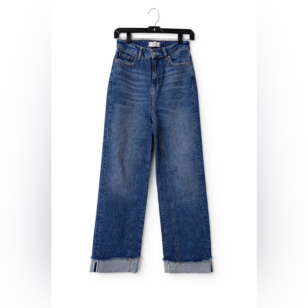 We The Free Anthropologie Jeans High Rise Straight Leg Cuffed Hem Raw Edge